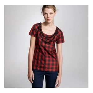 J.Crew Red Plaid Silk Tee
